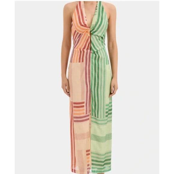 SIR THE LABEL Sz 4 US 10 Marisol Twist Midi Dress Multi Patchwork Stripe NWT - Picture 1 of 14